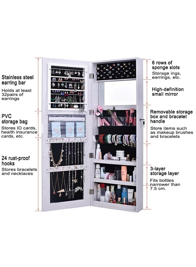 Wall-Mounted Full-Length Mirror with LED Lights and Lock, Large-Capacity Storage Dressing Mirror, Makeup Mirror with Hidden Storage Compartment, Suitable for Bedroom, Bathroom, Dressing Room - Image 5